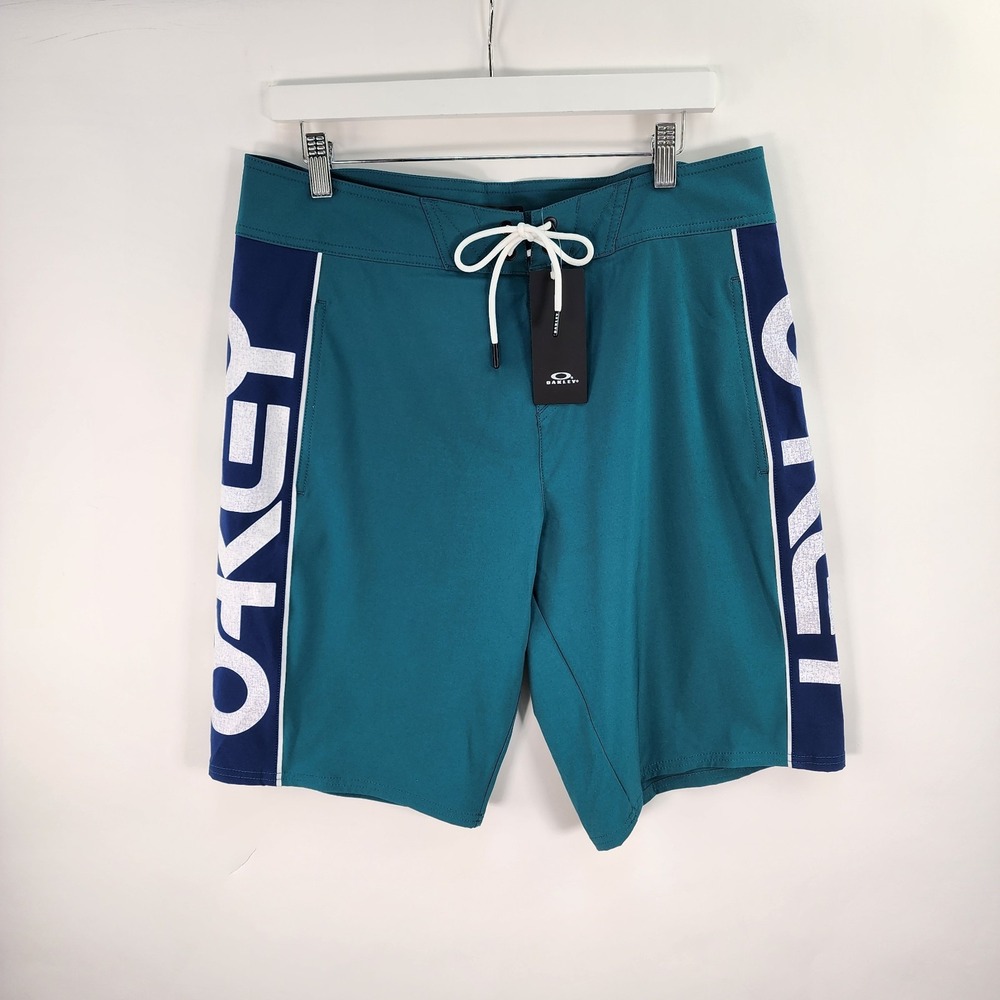 Oakley Lateral Logo Swim Trunks Men's M Petrol Teal Drawstring Pocket Boardshort